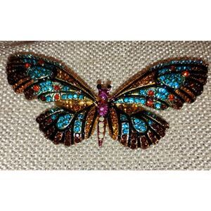 Vintage Rhinestone Butterfly Brooch – Multicolor Enamel Look – Statement Pin